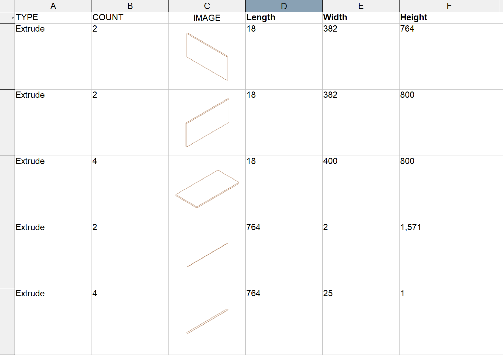 how to call up extrude thickness in worksheets