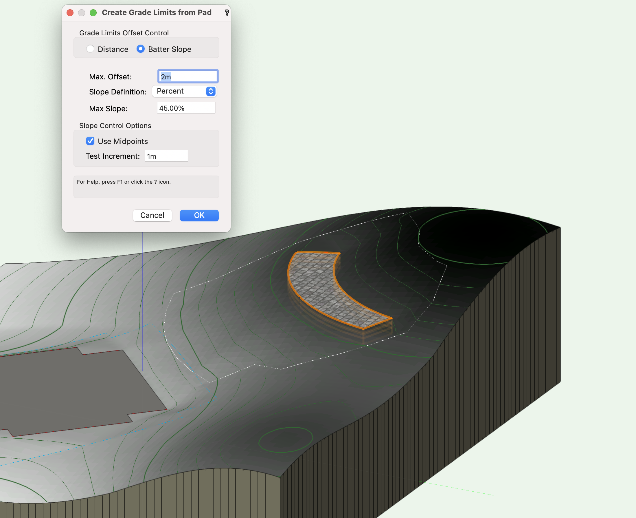 Define cut/fill angle between hardscape modifier and site model? Site Design Vectorworks
