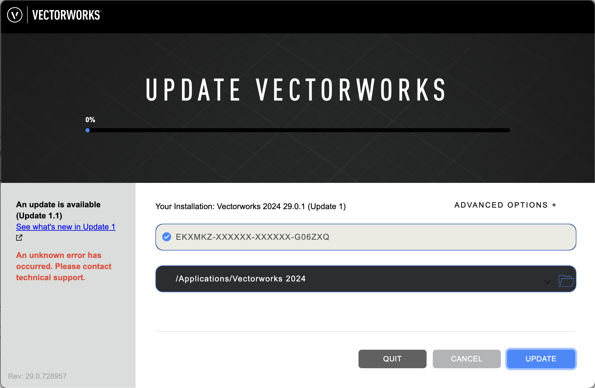 Vectorworks 2024 SP1 and 1.1 update fails Troubleshooting